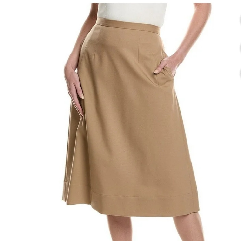 NWT Theory Palomino Tan Rounded A-Line pockets lined wool blend 8 midi Skirt